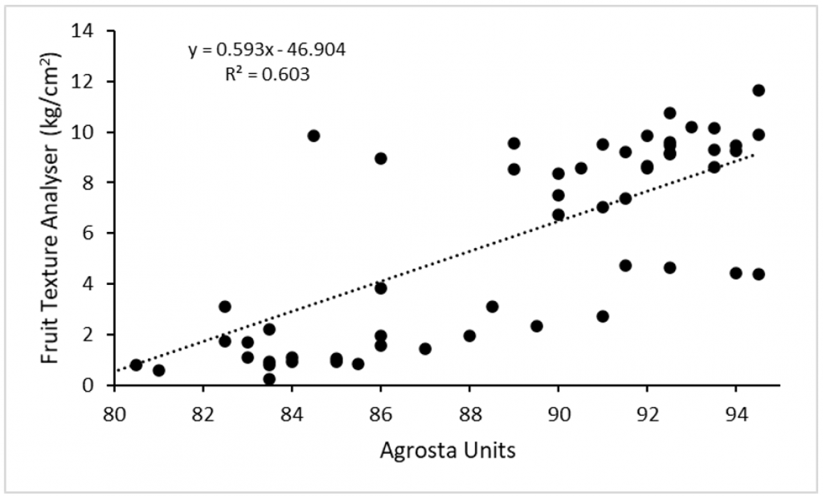 Graph of penetrometer flesh firmness measurements 