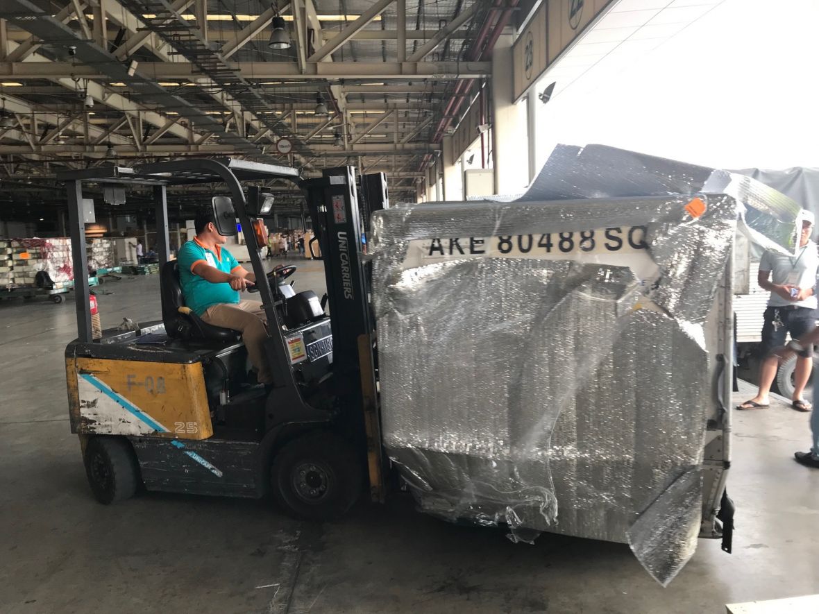 Cherries on a forklift