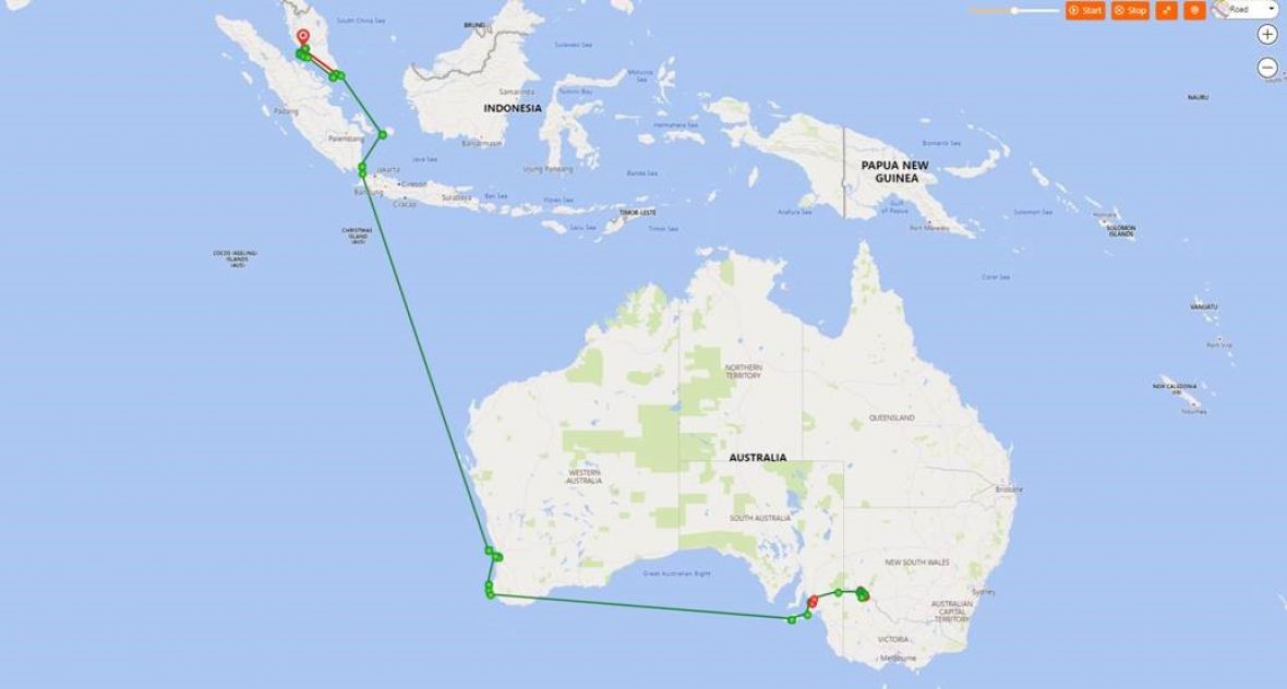 Map of Table grapes route to Malaysia