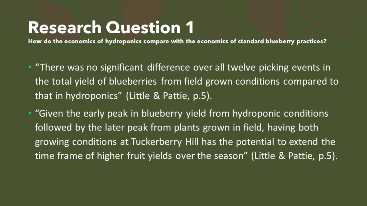 Research Question 1 -  How do the economics of hydroponics compare with the economics of standard blueberry practices?